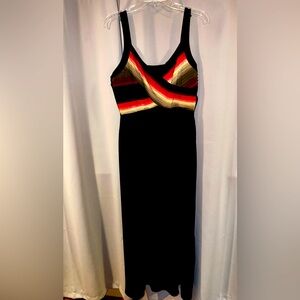 Amanda Lane Black Maxi Dress with Red and Gold Striped Bodice